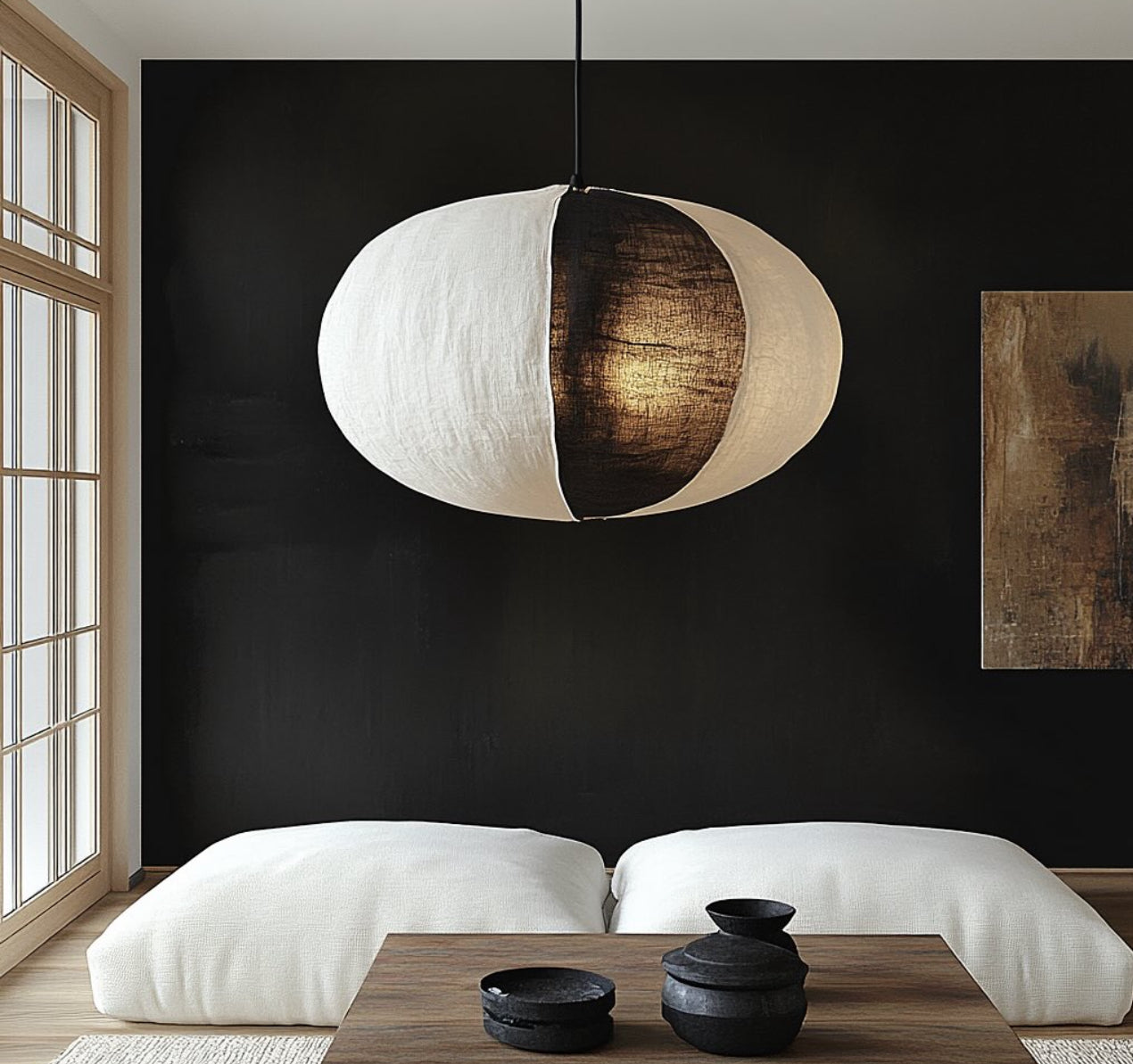 LINEN 1/2 WHITE & BLACK Lampshade